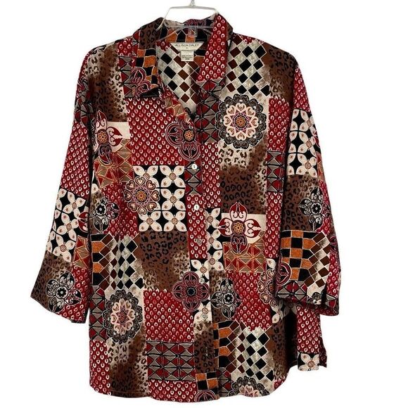 Allison Daley II Patchwork Button Down Blouse 20W - Picture 1 of 9